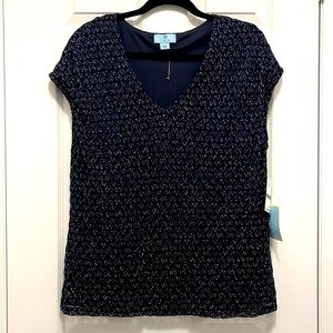 CeCe Metallic Knit Blouse NWT